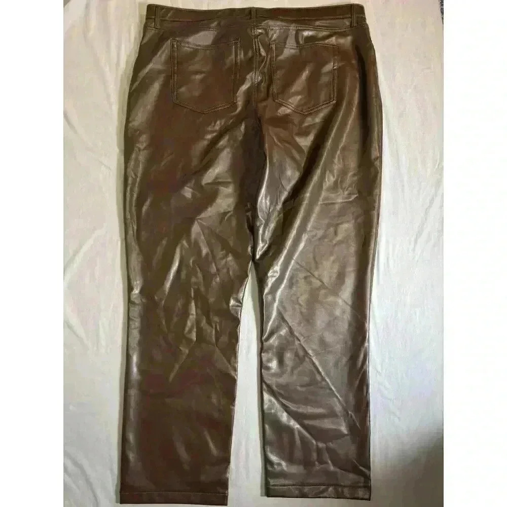 Abercrombie Womens The 90s Straight Ultra High Rise Vegan Leather Pants 36/22 L - Picture 2 of 6